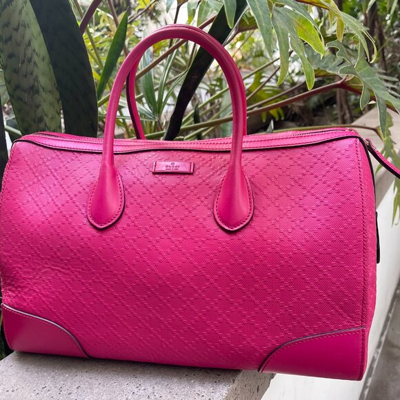 Auth GUCCI Bright Diamante Pink Diamond Leather W/ Gold Hardware Boston Bag - Picture 3 of 13